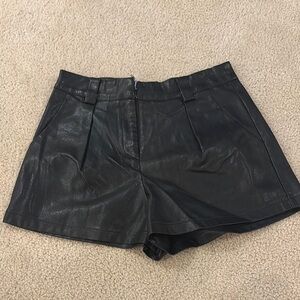 High Waist Black Leather Shorts with Tailored Design